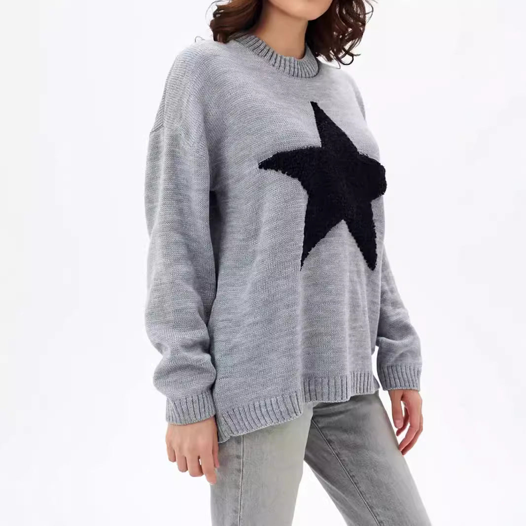 Damen Grobstrickpullover mit auffälligem Sternmotiv und lässigem Schnitt Drune