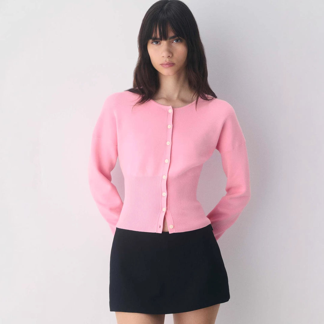 Damen modische, eng geschnittene Strickjacke mit Knopfleiste Drune