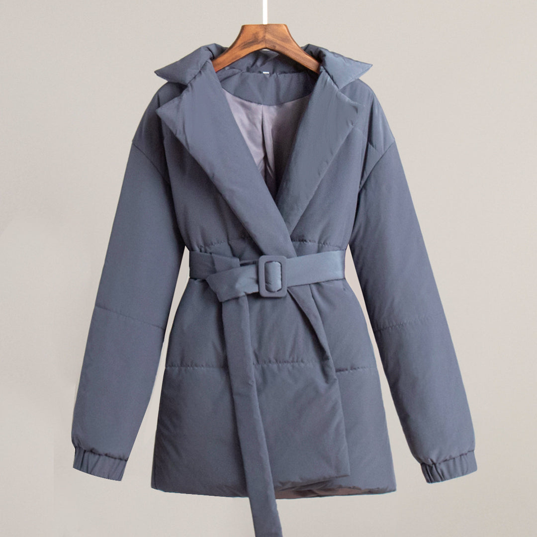 Damen modische Steppjacke mit Gürtel und elegantem Kragen Drune