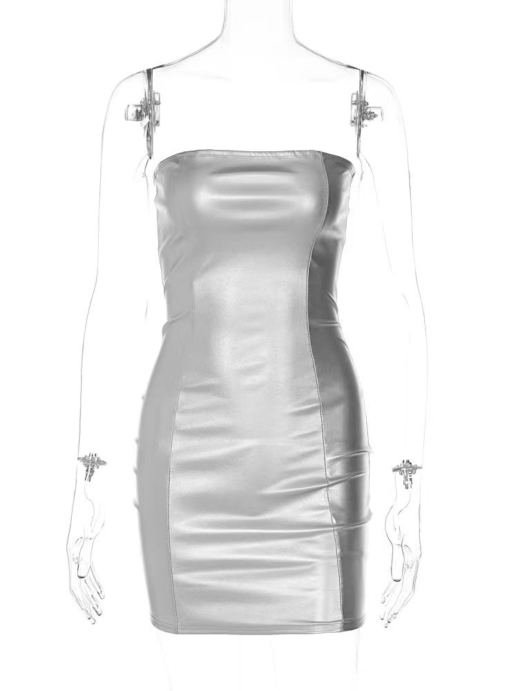 Damen Cocktailkleid aus hochglänzendem Kunstleder mit figurbetontem Schnitt Drune