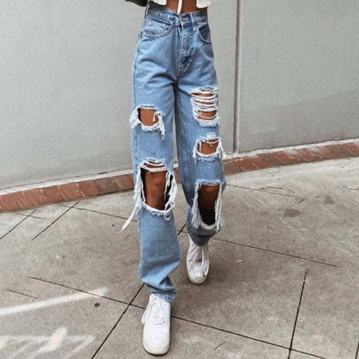 Damen lässige Destroyed Jeans mit weitem Bein Drune