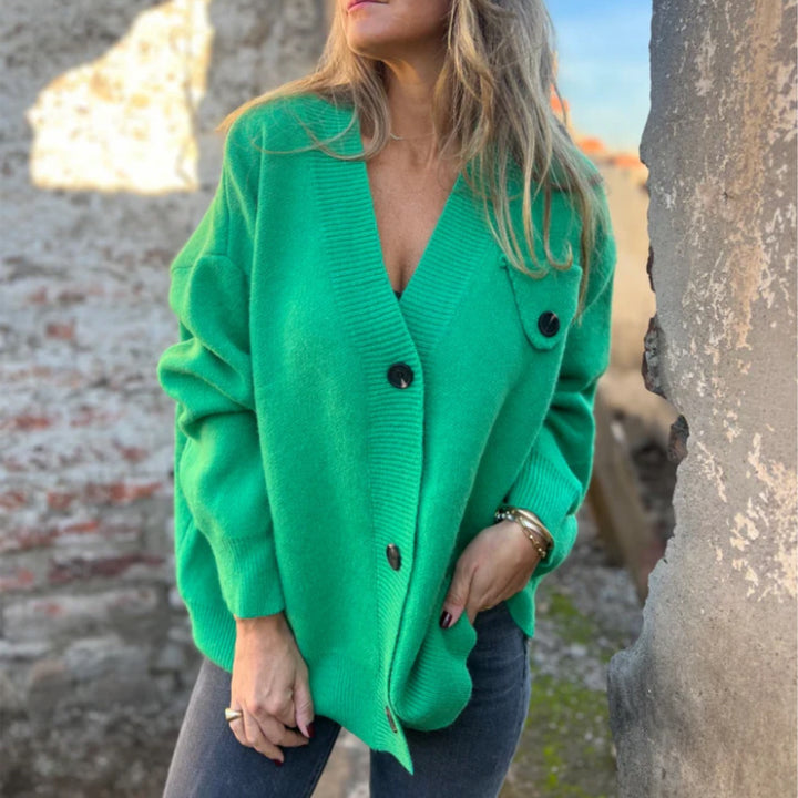 Damen gemütlicher Strick-Cardigan mit Knopfdetails und breiten Ärmel Drune