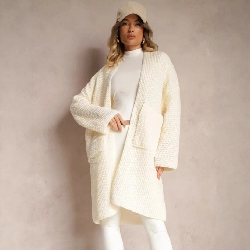 Damen oversized Strickjacke mit tiefem V-Ausschnitt und praktischen Taschen Drune