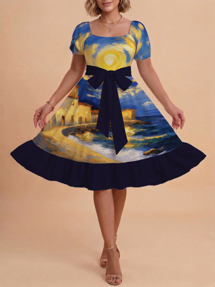 Damen schickes Glitzerkleid mit tailliertem Schnitt und Rüschensaum Drune