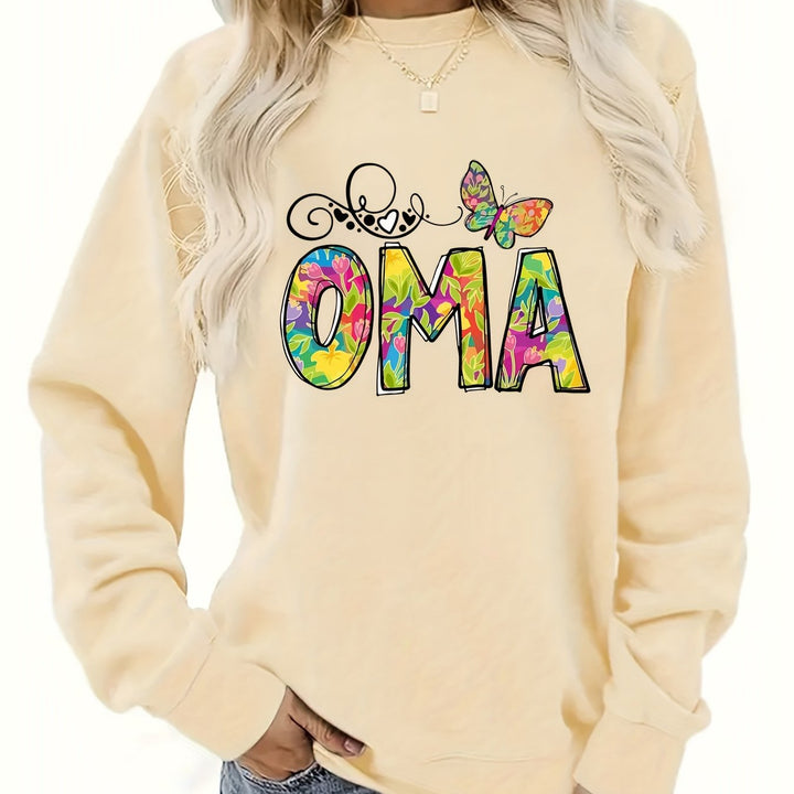 Damen Sweatshirt mit kreativem botanischem Aufdruck Drune