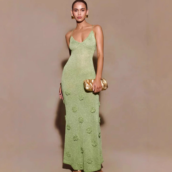 Damen Elegantes Maxikleid mit funkelnden Blütenapplikationen Drune