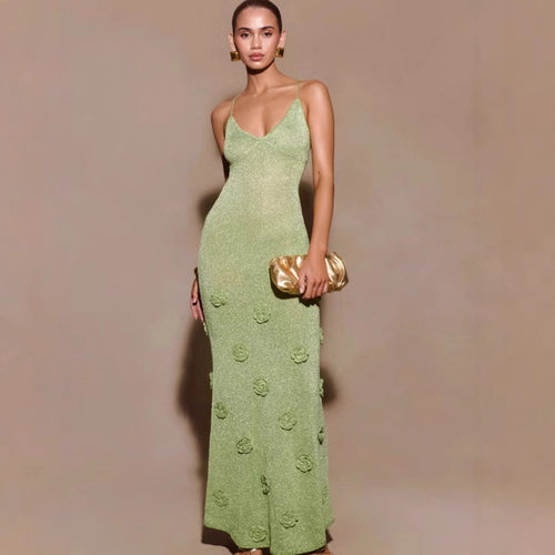 Damen Elegantes Maxikleid mit funkelnden Blütenapplikationen Drune