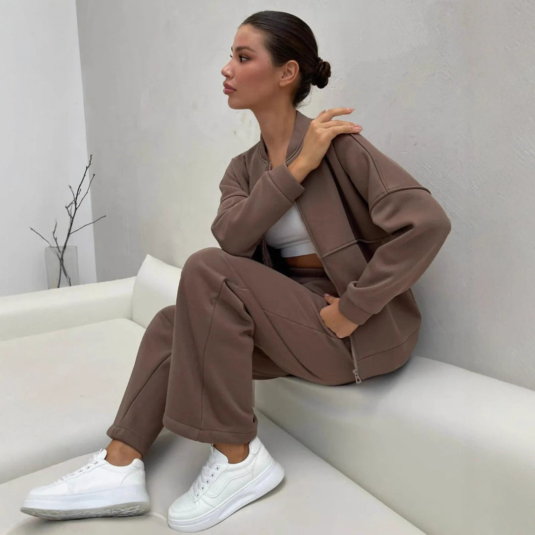 Damen Sportliches Lounge-Set mit kuscheliger Jacke und bequemen Hosen Drune