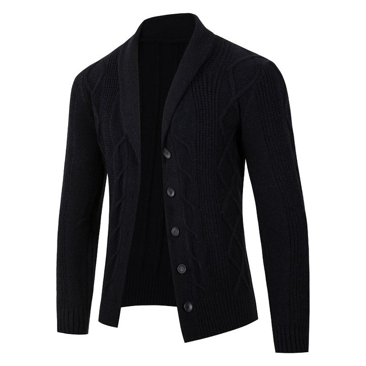 Herren modische Strickjacke mit hohem Kragen und dekorativem Zopfdesign Drune