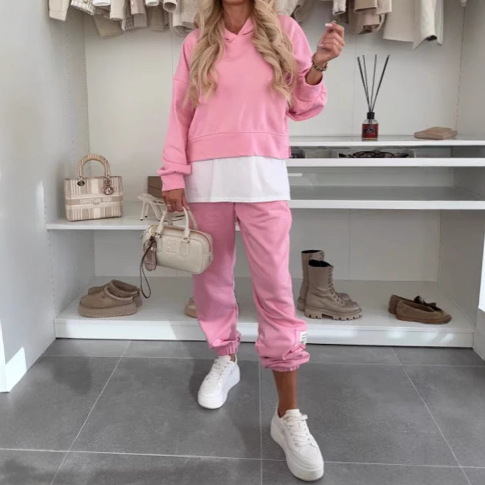 Damen lässiges Hoodie-Set mit elastischem Bund und voluminösen Ärmeln Drune