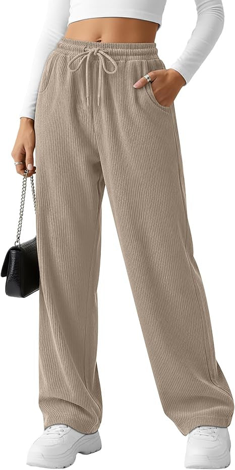 Damen breite Rippstrick-Hose mit Kordelzug Drune