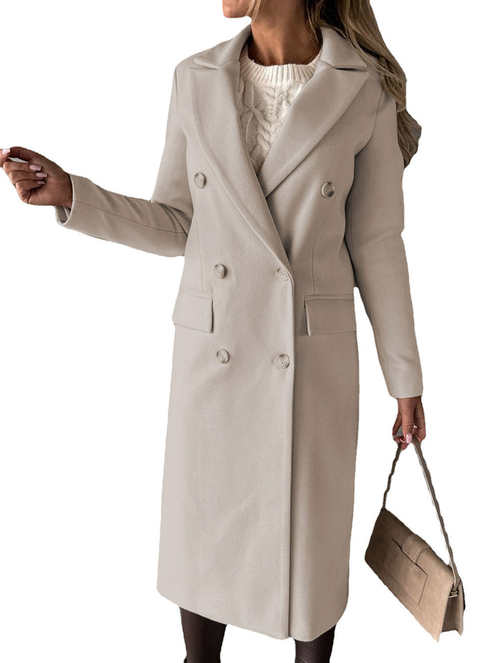 Damen eleganter doppelreihiger Mantel mit praktischen Taschen und hochwertige Verarbeitung Drune