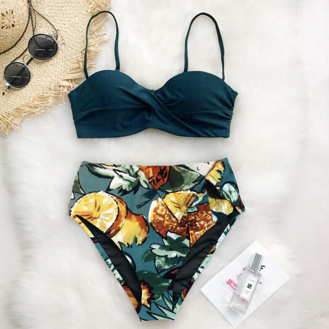 Damen Hoch tailliertes Bikini-Set mit floralem Oberteil Drune