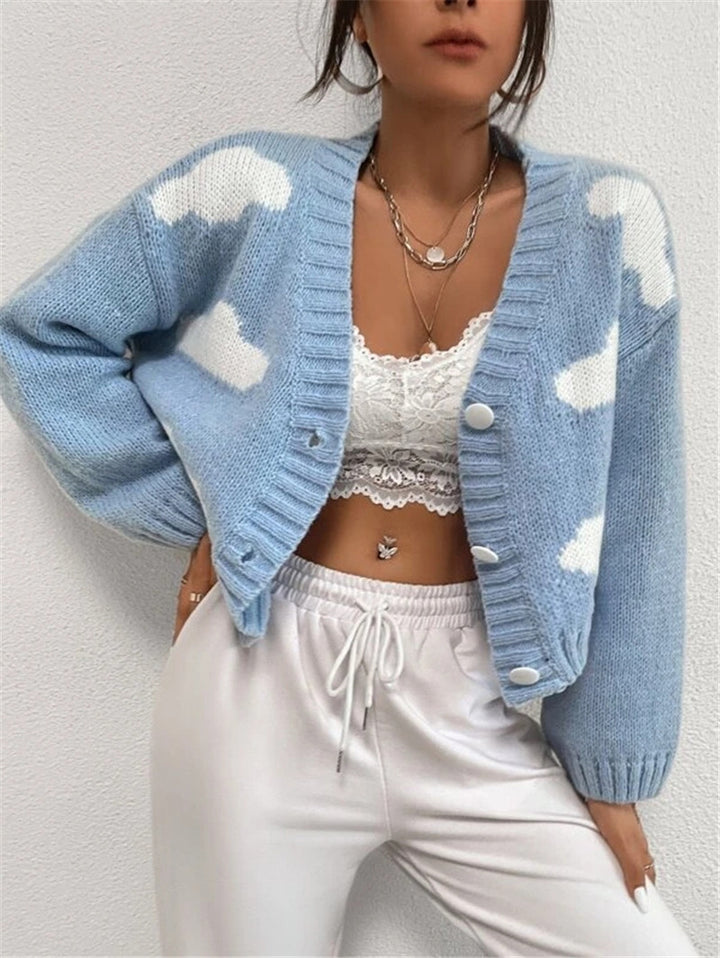Damen lässige Strickjacke mit detailreicher Wolkenoptik und Knopfverschluss Drune