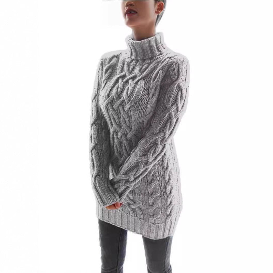 Damen Grobstrickpullover mit hohem Kragen und Zopfmuster Drune