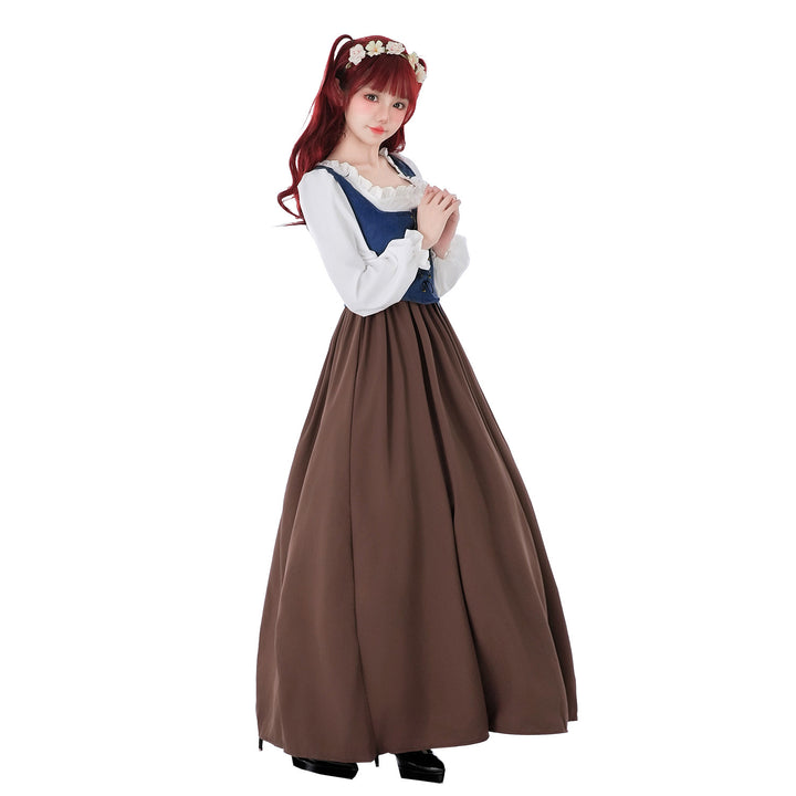 Damen nan mittelalterliches Dirndlkleid mit Schnürmieder, weiten Rüschenärmeln und bodenlangem Rock Drune