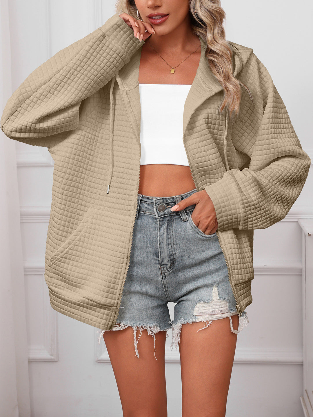 Damen Oversized Kapuzenjacke aus strukturiertem Material Drune