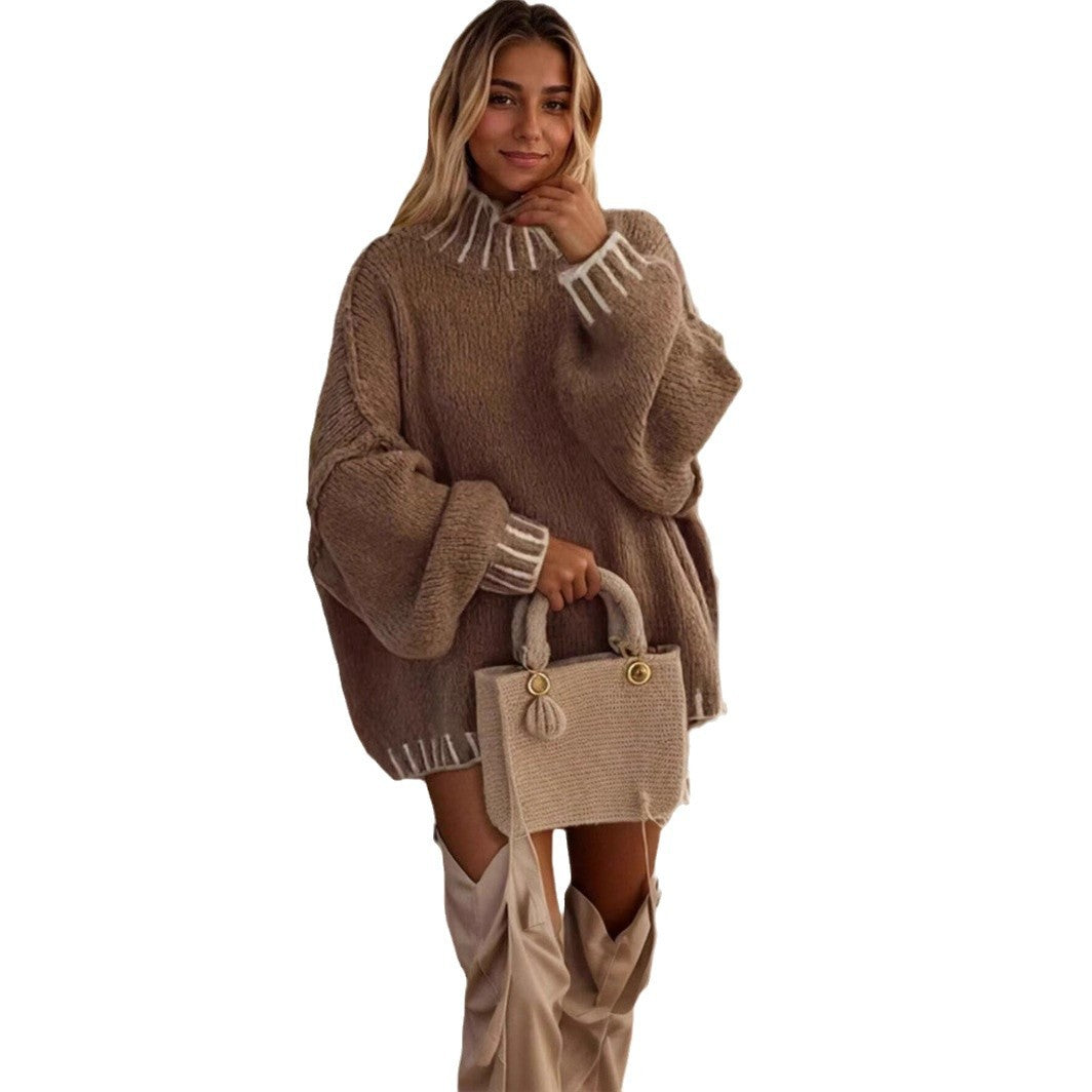 Damen Oversized Strickpullover mit dekorativem Kragen Drune
