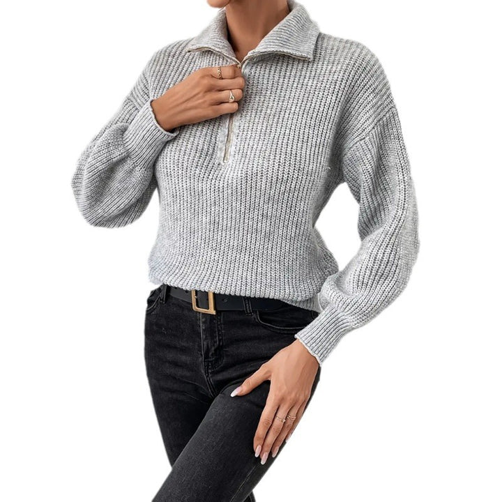 Damen Kuscheliger Strickpullover mit elegantem Stehkragen und Reißverschluss Drune