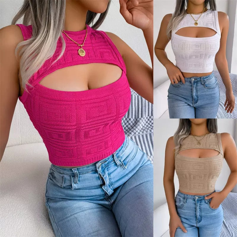 Damen Crop-Top mit einzigartigem Cut-Out-Design und strukturiertem Stoff Drune