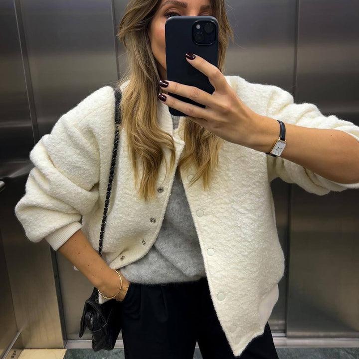 Damen Oversized Fleecejacke mit Knopfverschluss und Seitentaschen Drune
