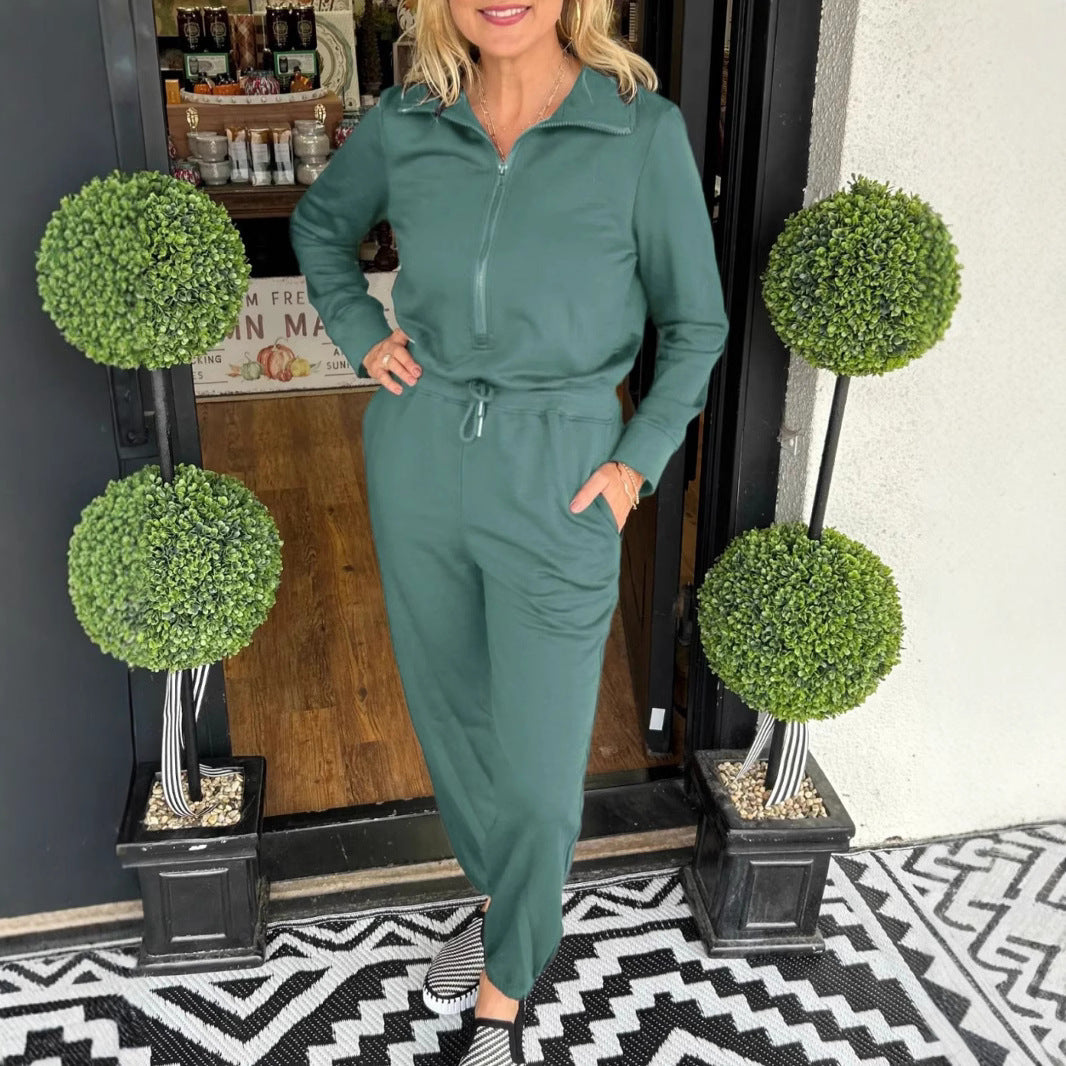 Damen Freizeit-Jumpsuit mit modischem Stehkragen und praktischen Taschen Drune