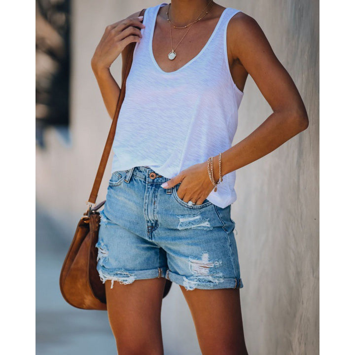 Damen Destroyed Denim Shorts Drune