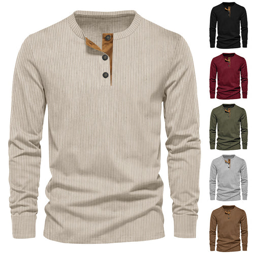Herren nan geripptes Thermo-Henley mit Kontrast-Knopfleiste und Rippbündchen Drune