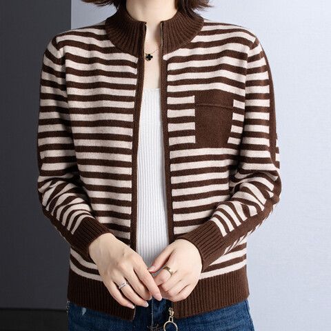 Damen Strickjacke mit Stehkragen und Reißverschluss Drune