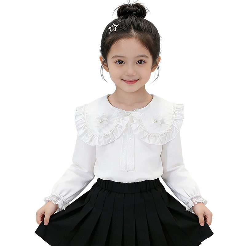 Mädchen Bluse mit Rüschenkragen und floralem Detail Drune