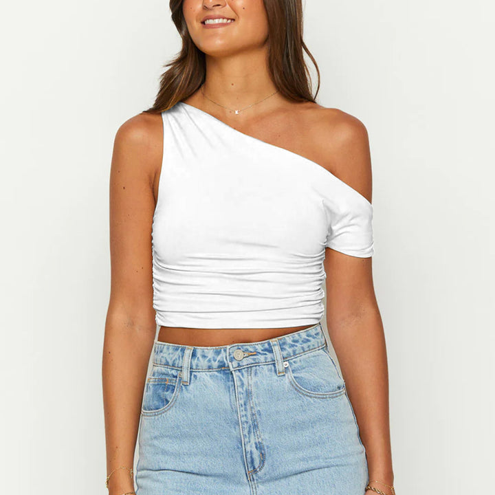 Damen asymmetrisches Crop-Top mit Raffungen Drune