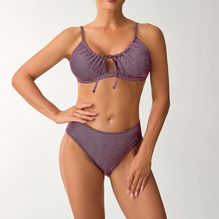 Damen Hoch tailliertes Bikini-Set mit verstellbarem Oberteil und Rüschendetails Drune