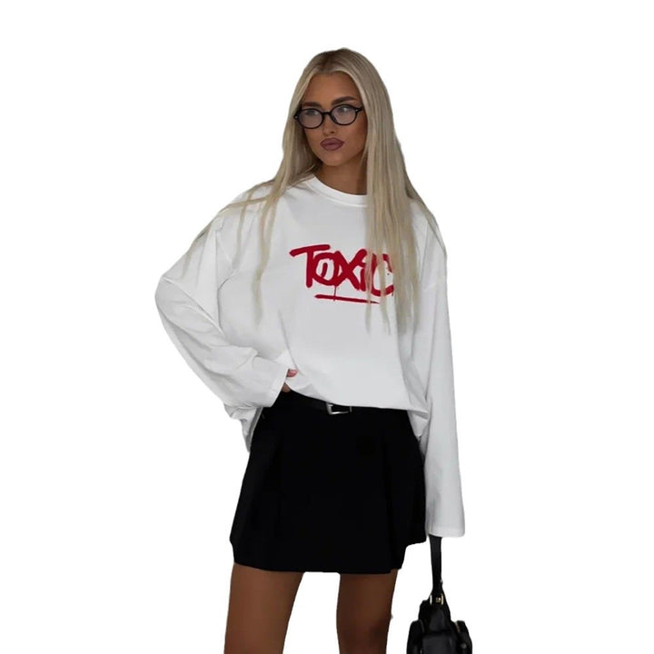 Damen Oversized Langarmshirt mit auffälligem Schriftzug Drune