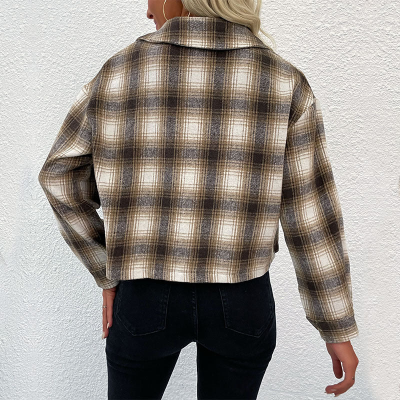 Damen Karierte Flanelljacke mit strukturierter Oberfläche und regulärem Schnitt Drune
