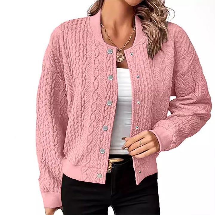 Damen Strickjacke im modernen Zopfmuster mit Druckknopfverschluss Drune