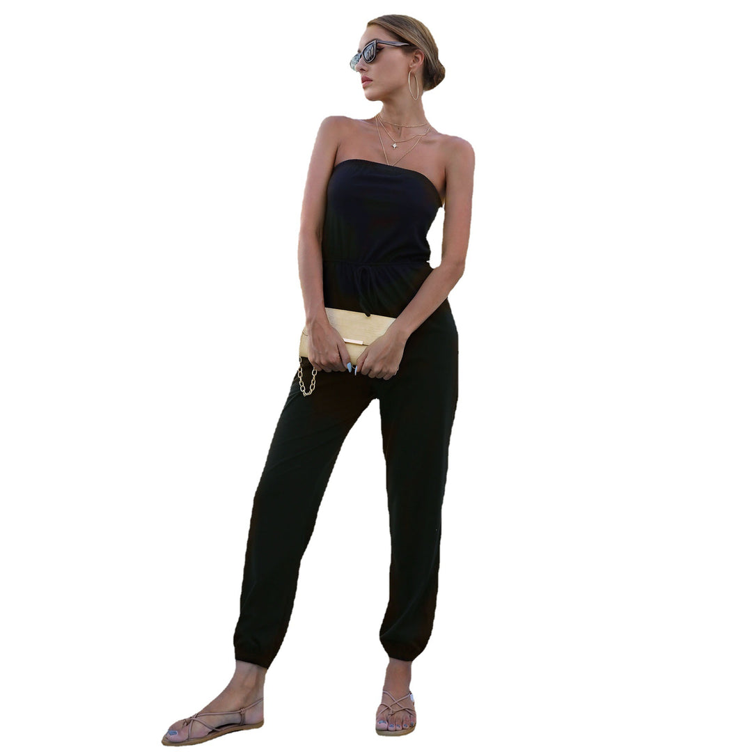 Damen Jumpsuit mit trägerlosem Schnitt und elastischem Taillengürtel Drune