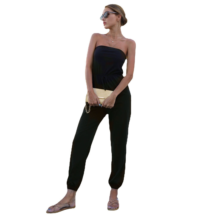 Damen Jumpsuit mit trägerlosem Schnitt und elastischem Taillengürtel Drune