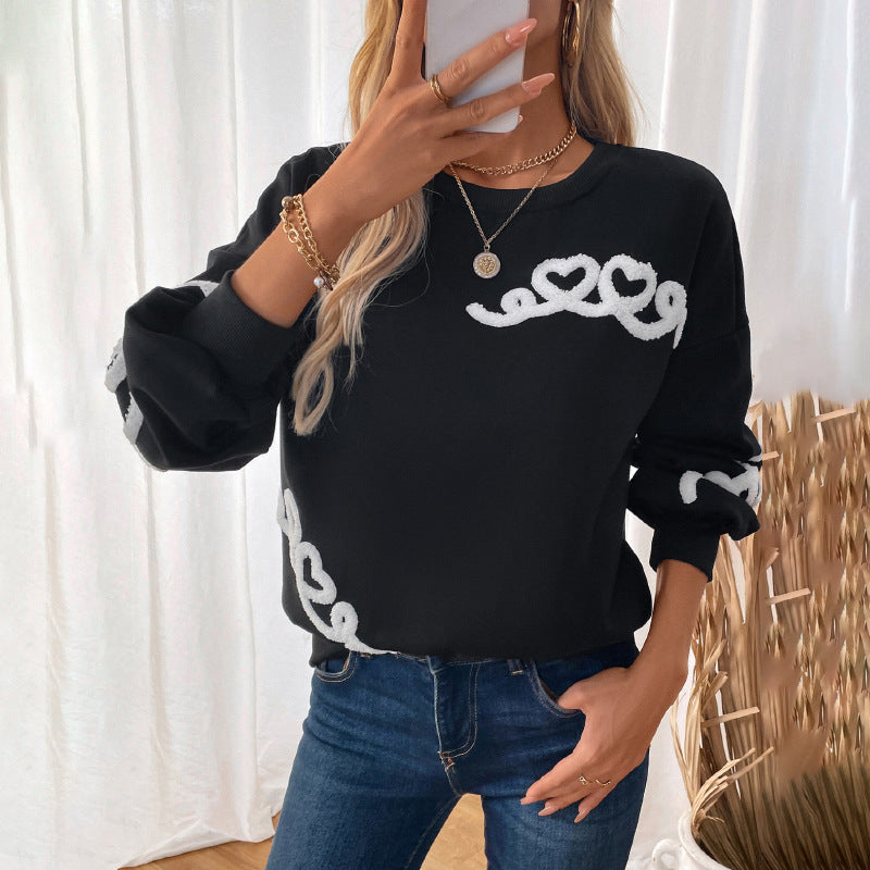 Damen lockerer Pullover mit Herzen-Applikation Drune
