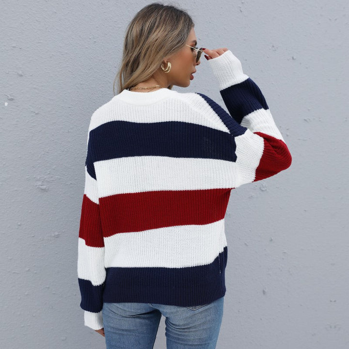 Damen gestreifter Strickpullover mit weitem Schnitt Drune