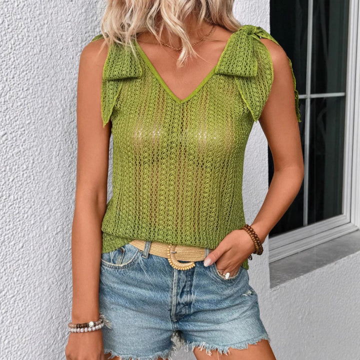 Damen Netztop mit Schleifen-Detail Drune