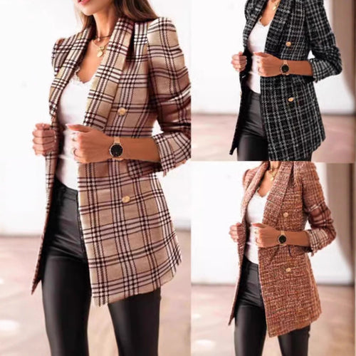 Damen Elegante Tweed-Blazerjacke mit tailliertem Schnitt und Knopfdetail Drune