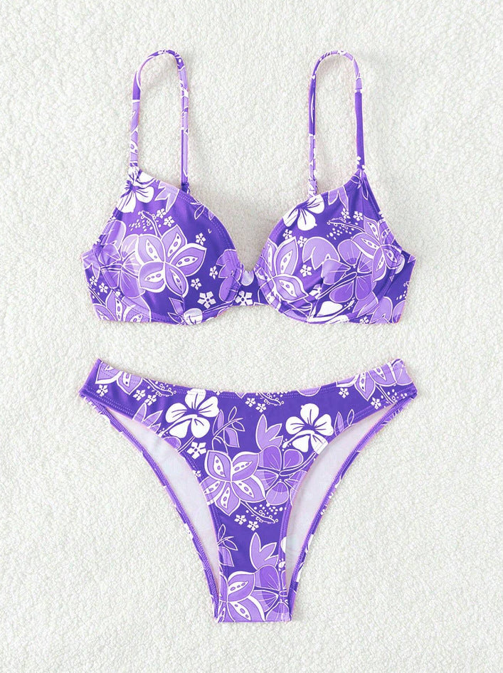 Damen gepolsterter Triangel-Bikini mit floralem Design und verstellbaren Trägern Drune