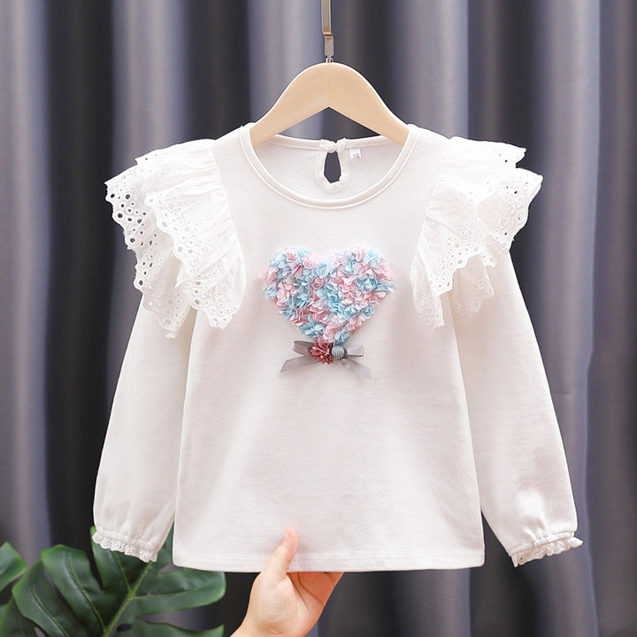 Mädchen Rundhals Sweatshirt mit Rüschendetails und Herzapplikation Drune