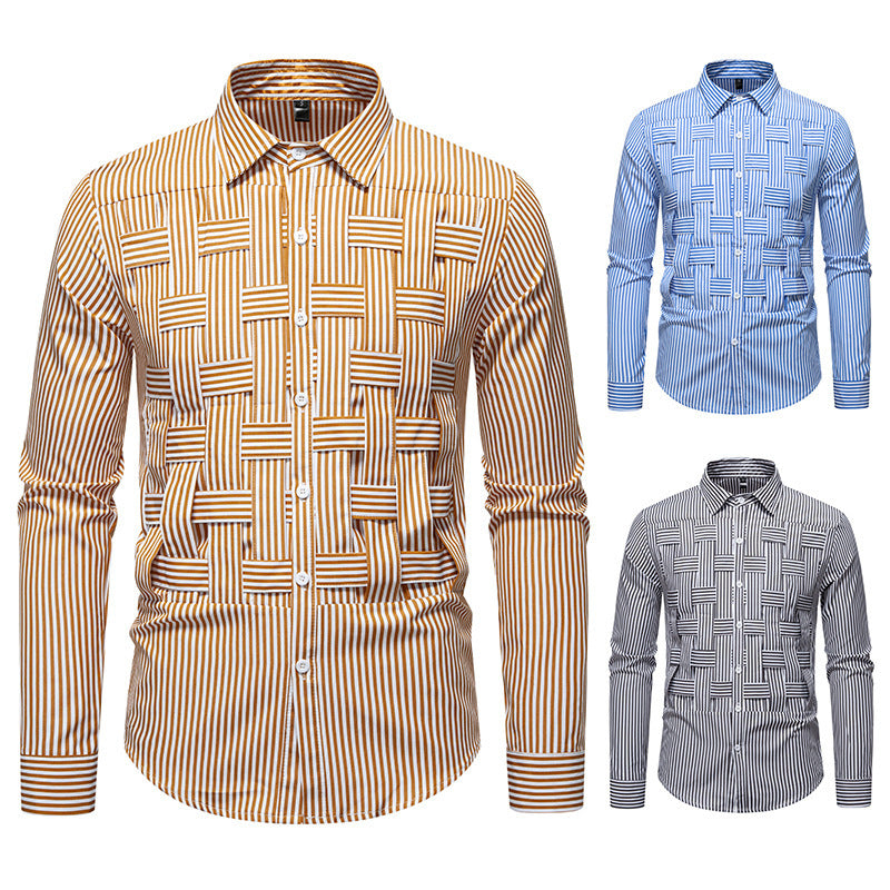 Herren elegantes Hemd mit strukturiertem Streifenmuster Drune