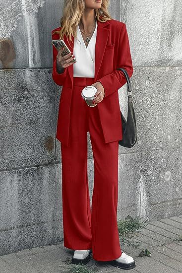 Damen nan Longblazer-Set mit kastiger Oversize-Silhouette, strukturierter Schulterpartie und hochtaillierter Palazzo-Hose Drune