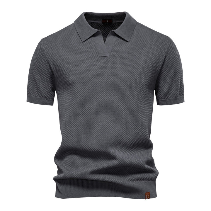 Herren nan strukturiertes Feinstrickpoloshirt mit offenem Reverskragen Drune