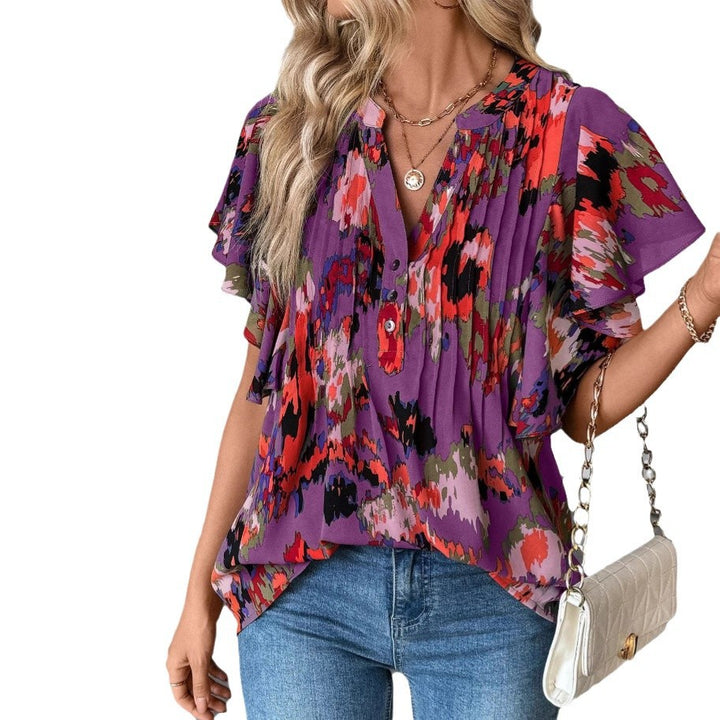 Damen Bluse mit eleganten Rüschendetails und verspieltem Print Drune