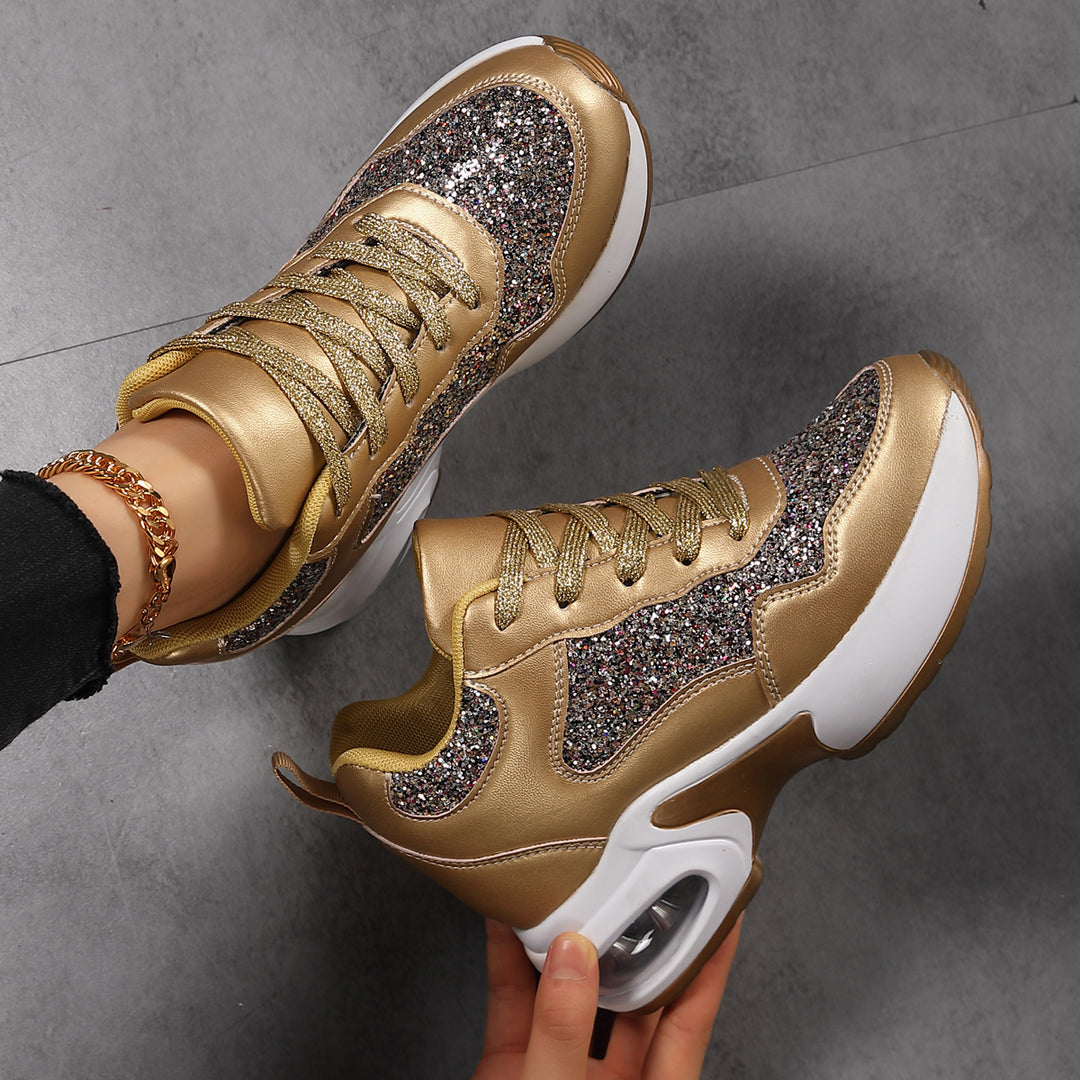 Damen nan modische Plateau-Sneaker mit Glitzerbesatz und sichtbarem Luftpolster Drune