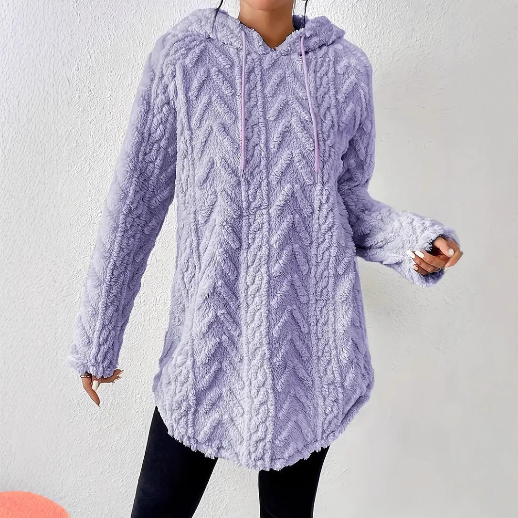 Damen Flauschiger Kapuzenpullover mit Zopfdesign Drune