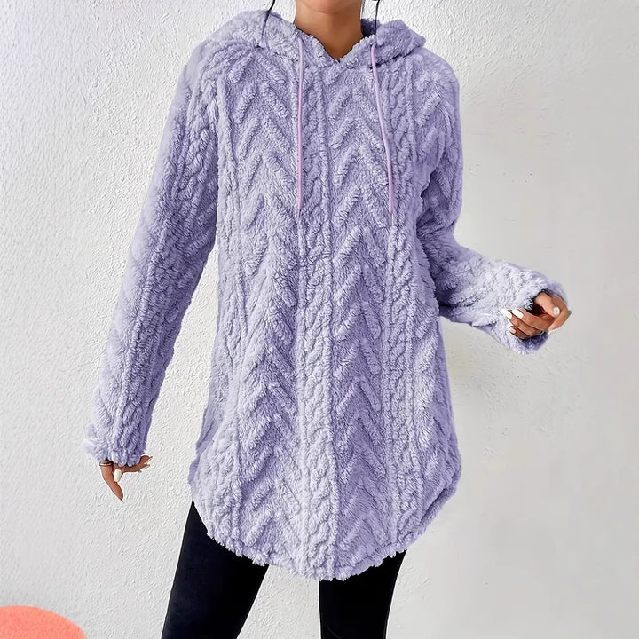 Damen Flauschiger Kapuzenpullover mit Zopfdesign Drune
